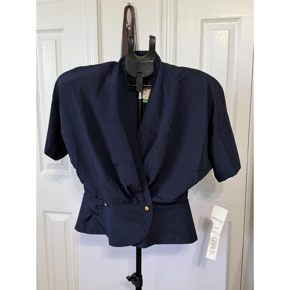 Josephine Chaus Top Womens 10 Blue Kimono V Neck Dolman Short Sleeve Blouse